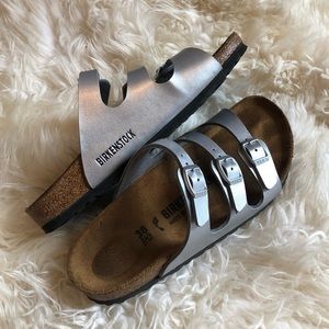 Birkenstock Florida in metallic silver EUC
